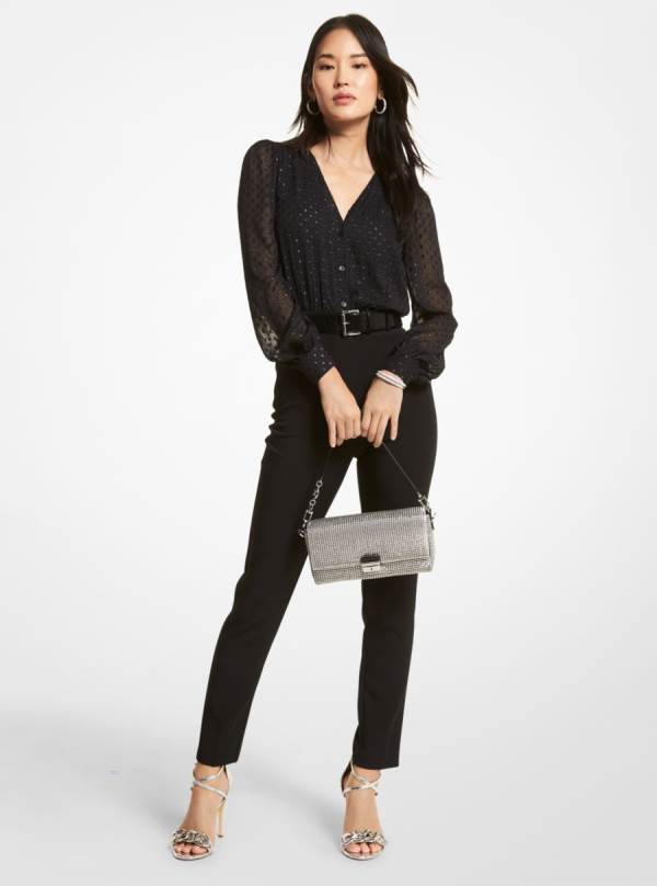 Damske Jumpsuit Michael Kors Dot Jacquard and Crepe Čierne - Oblecenie Michael Kors Vypredaj | JCMAX-6893